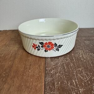Hall's Superior Kitchenware Red Poppy Souffle Baking Dish‎ Vintage Serveware
